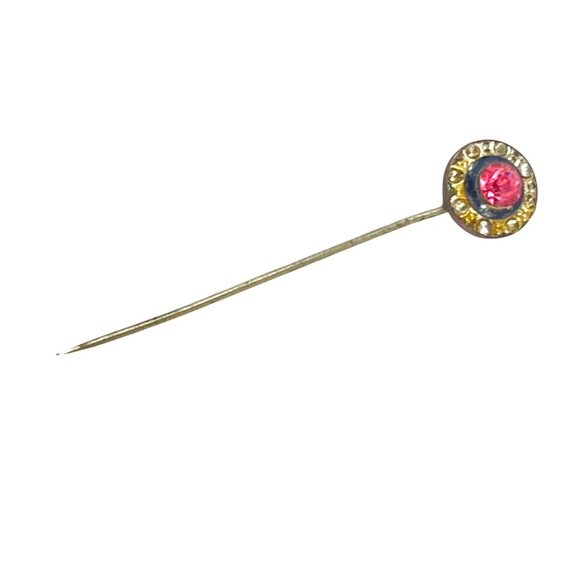 Antique Stick Pin Pink Gemstone Rhinestone Accents For Lapel Or Hat - Picture 5 of 6